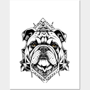 English Bulldog Pet Animal Nature Illustration Art Tattoo Posters and Art